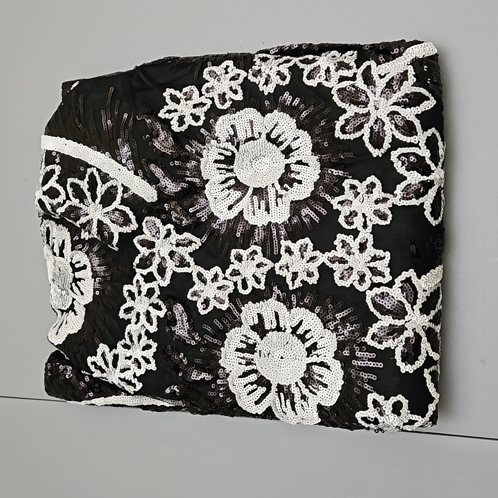 Black Sparkly Long Sleeve Short Sequin Dress - Picture 2 of 6